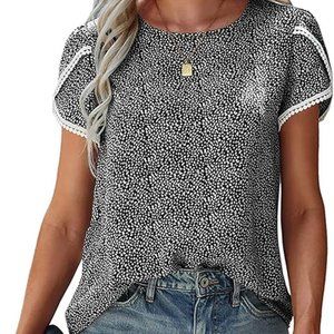 Women's Floral Short Sleeve Tunic Blouse With